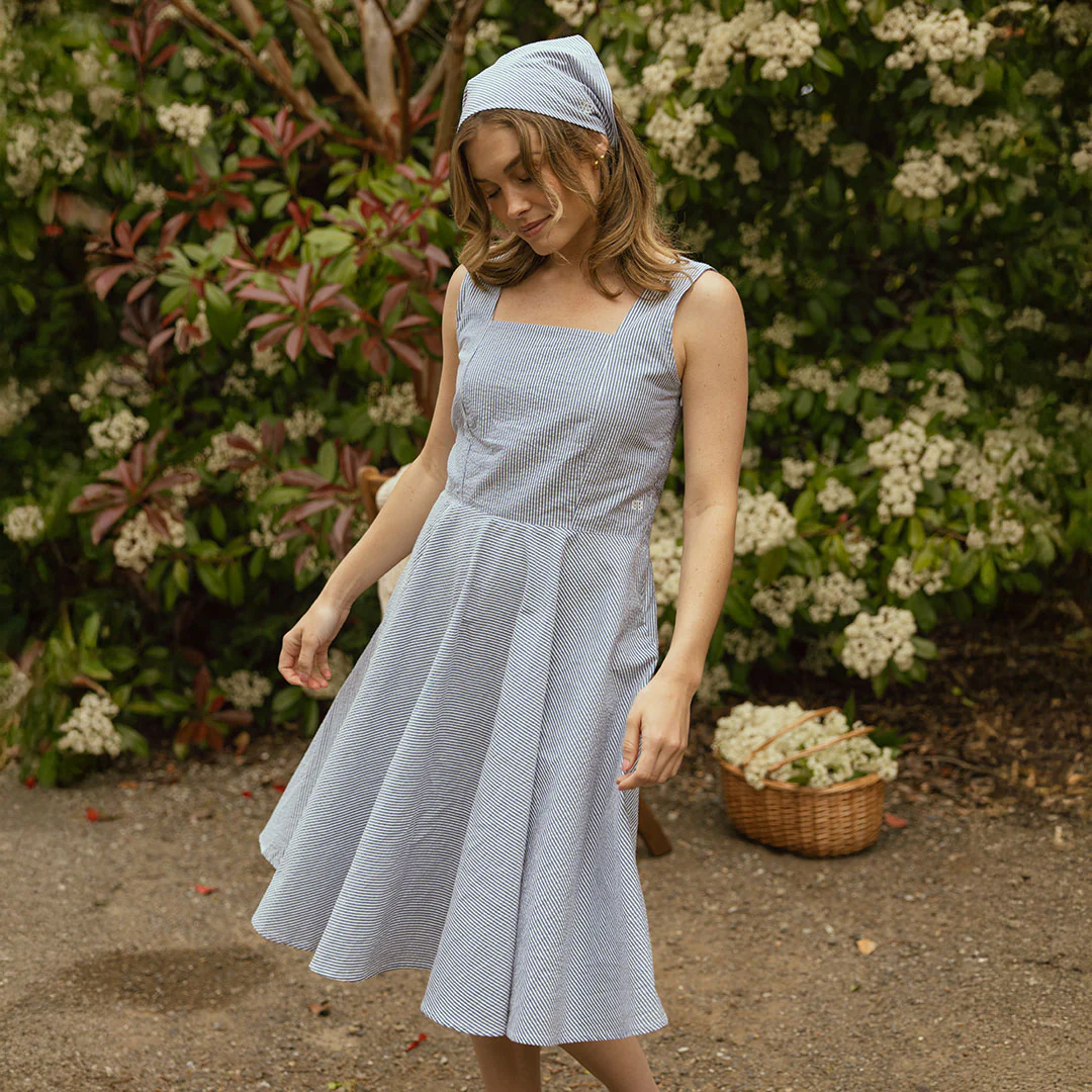 Sonata Dress, Navy Seersucker - Image 6