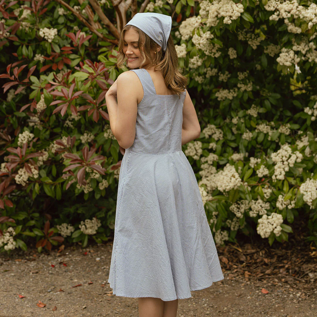 Sonata Dress, Navy Seersucker - Image 7