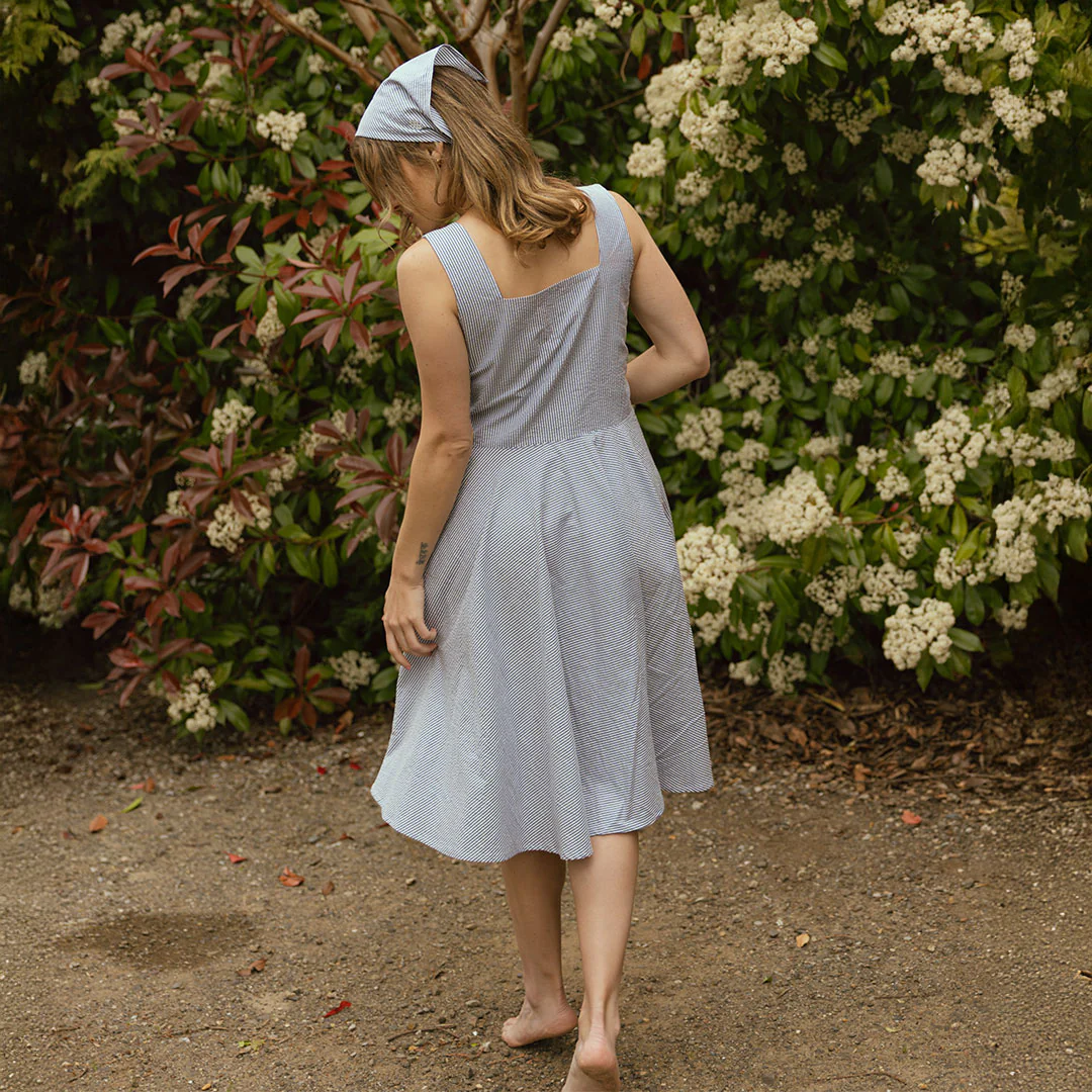 Sonata Dress, Navy Seersucker - Image 8