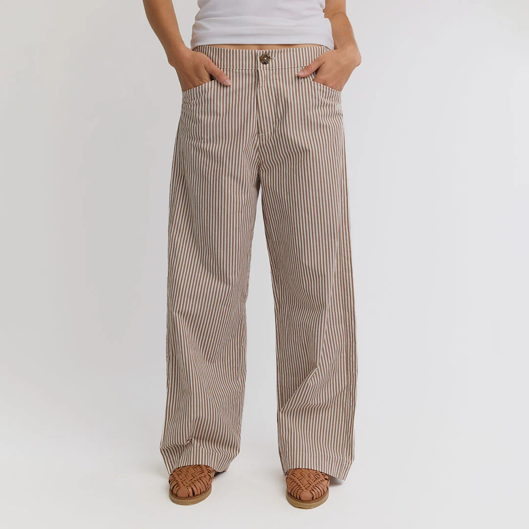 Striped Button Trouser, Brown and White Stripe - Image 2