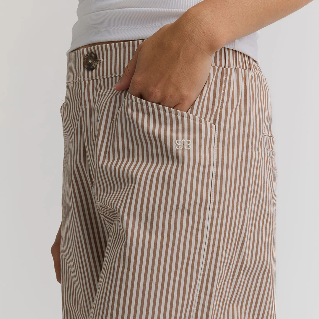 Striped Button Trouser, Brown and White Stripe - Image 5