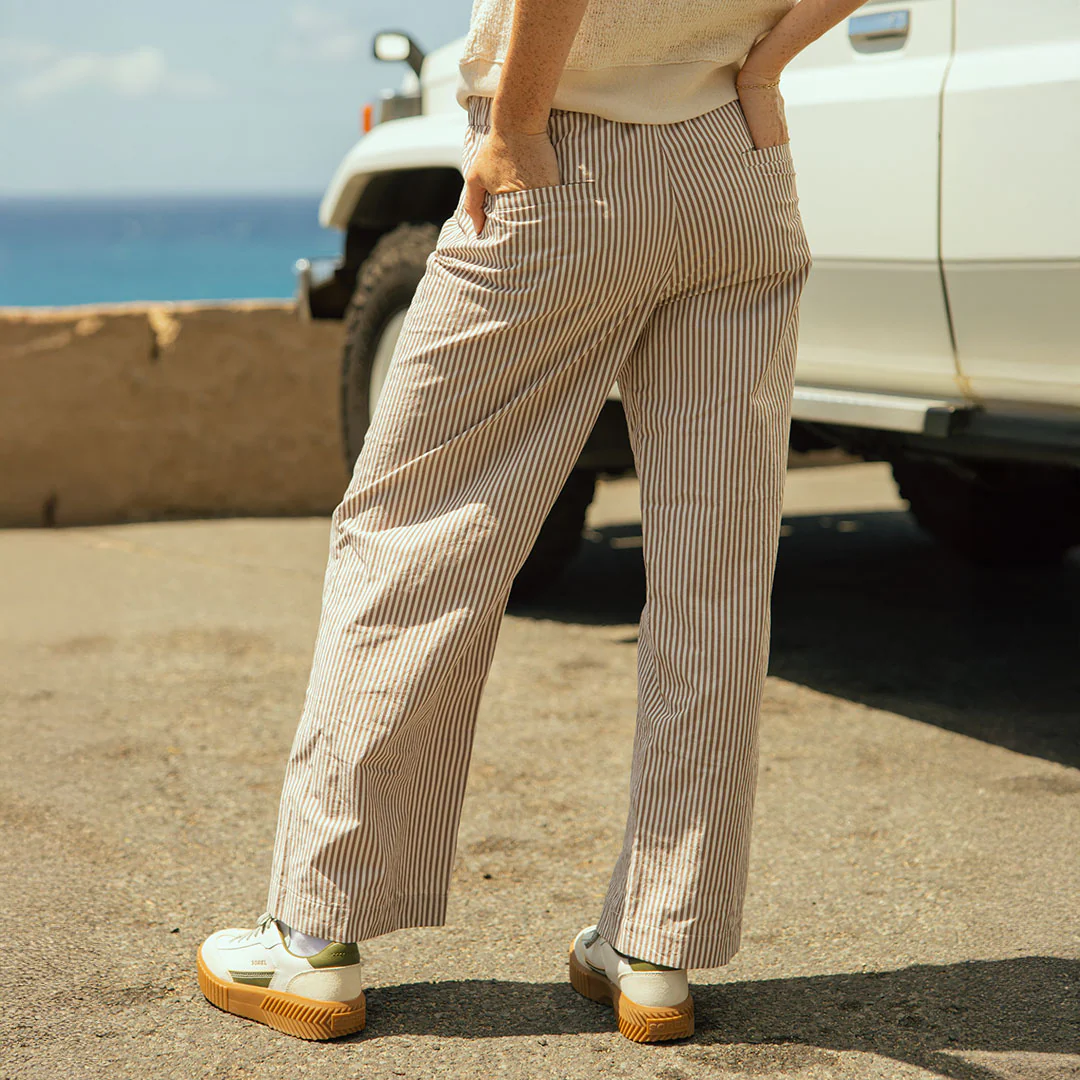 Striped Button Trouser, Brown and White Stripe - Image 8
