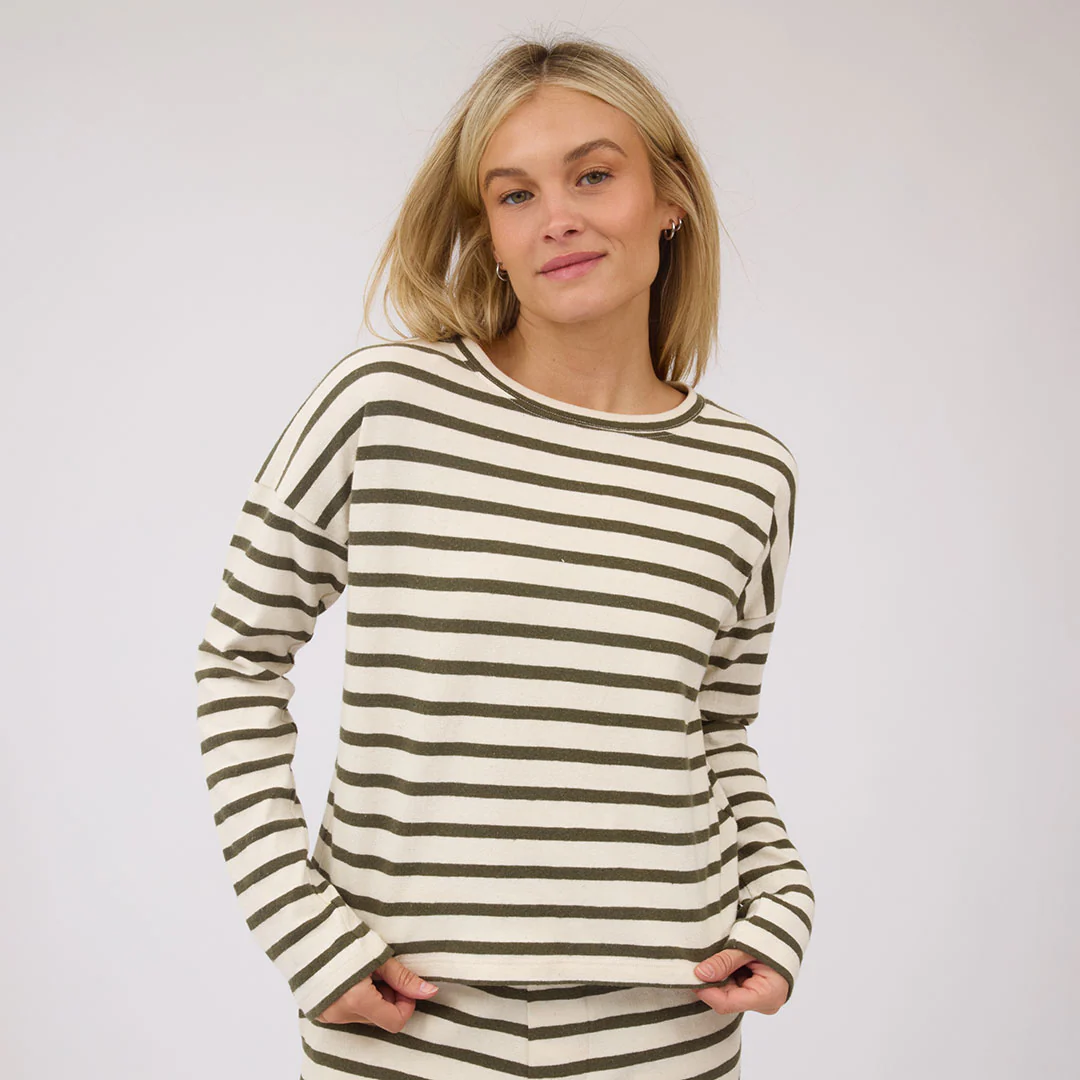 Striped Sweater, Olive and Cream