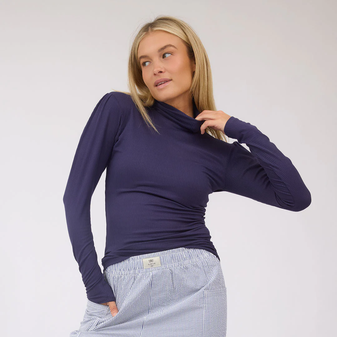 Tessa Long Sleeve, Navy Rib - Image 3
