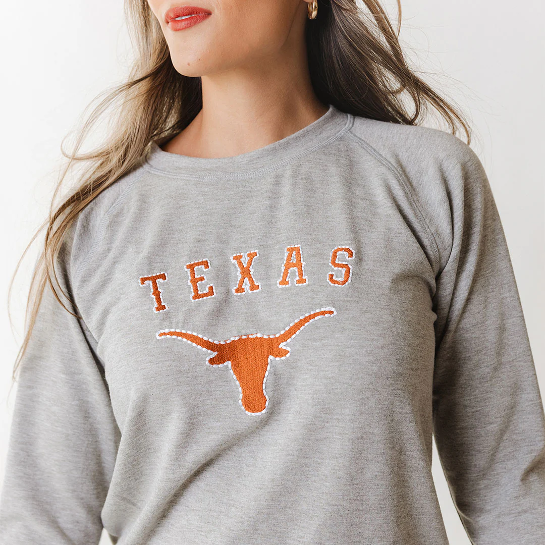 Texas Embroidered Campus Crew, Heather Grey - Image 4