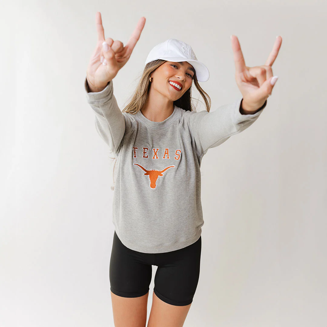 Texas Embroidered Campus Crew, Heather Grey - Image 5