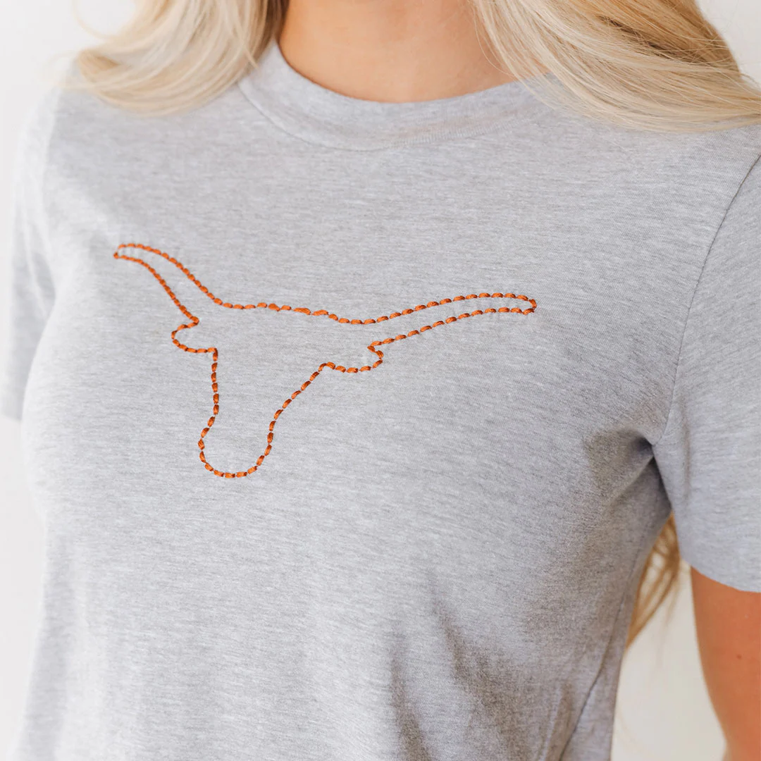 Texas Embroidered Tee, Heather Grey - Image 2