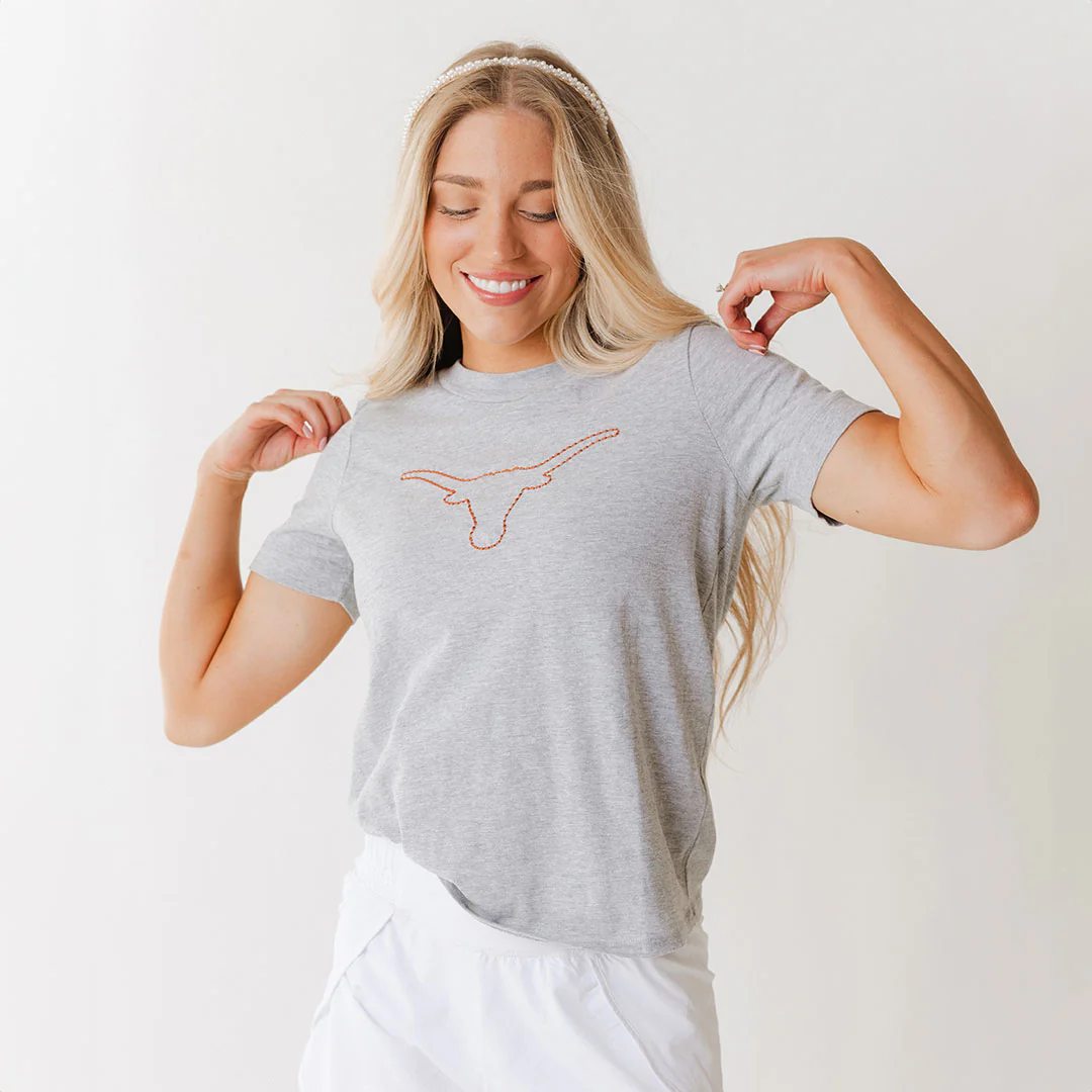 Texas Embroidered Tee, Heather Grey - Image 3
