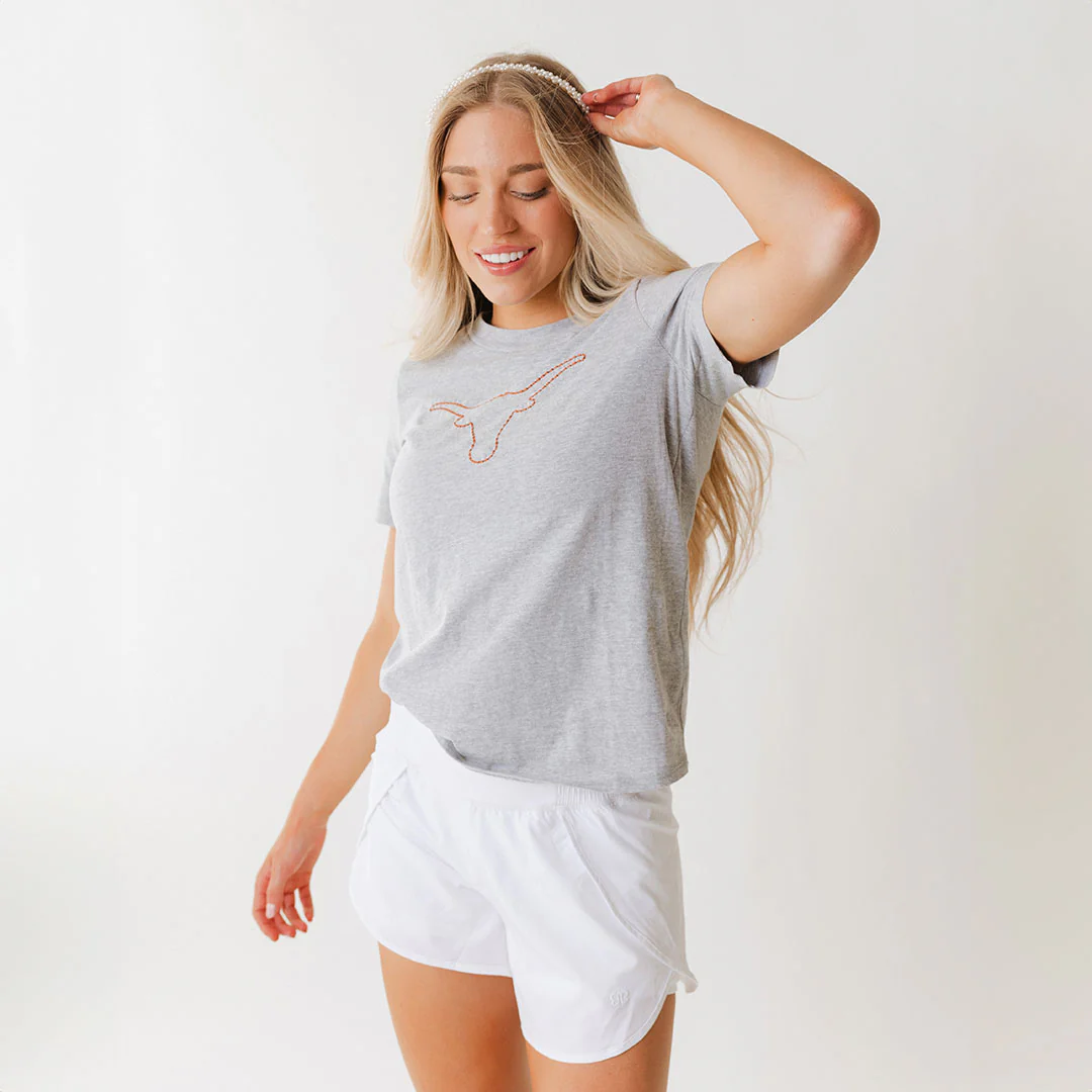 Texas Embroidered Tee, Heather Grey - Image 5