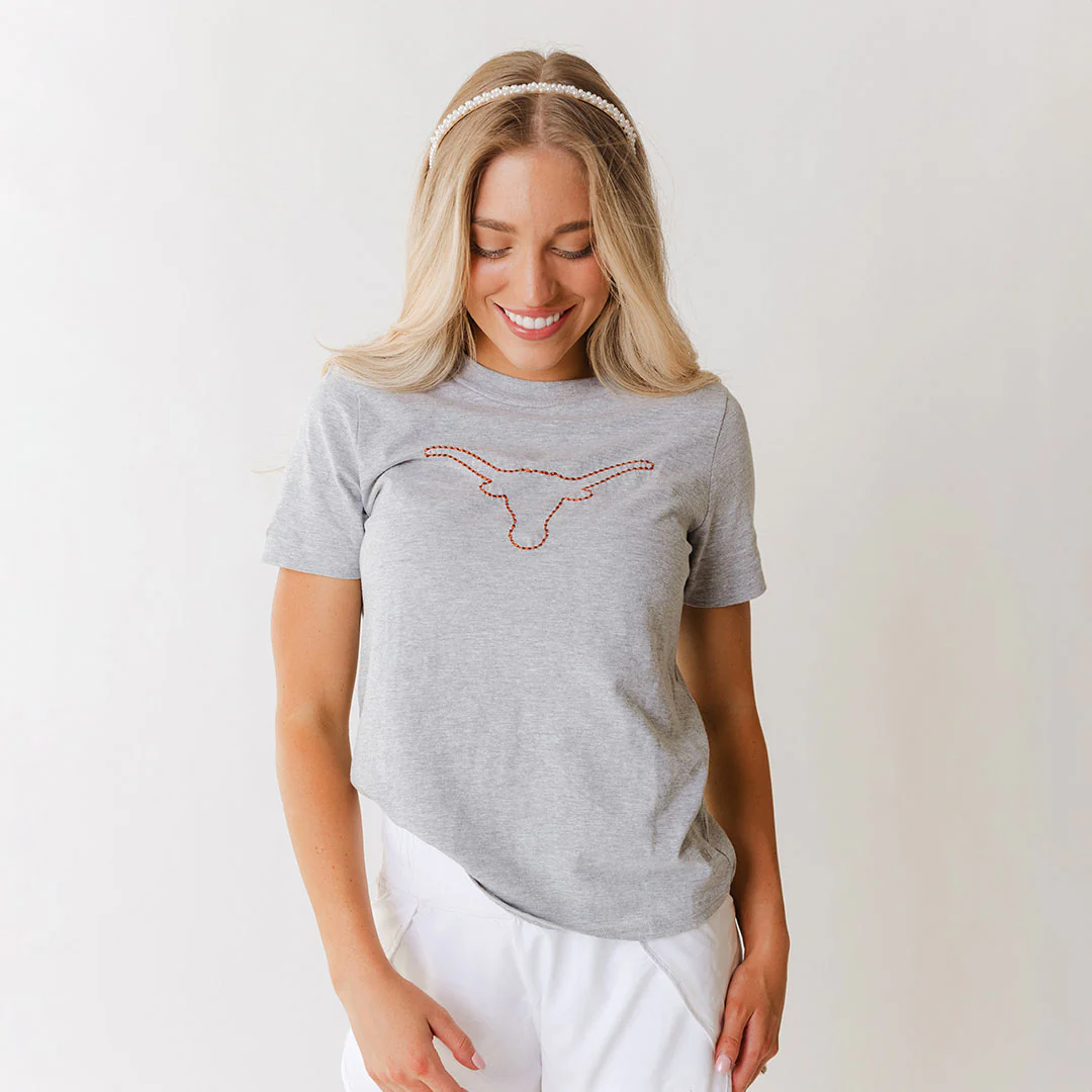 Texas Embroidered Tee, Heather Grey - Image 6