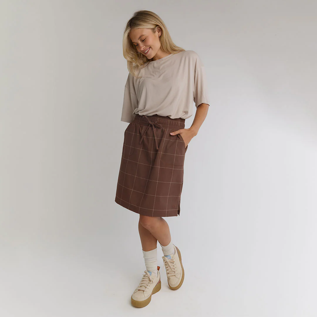 The Away Skirt, Brown/Cream Windowpane - Image 5