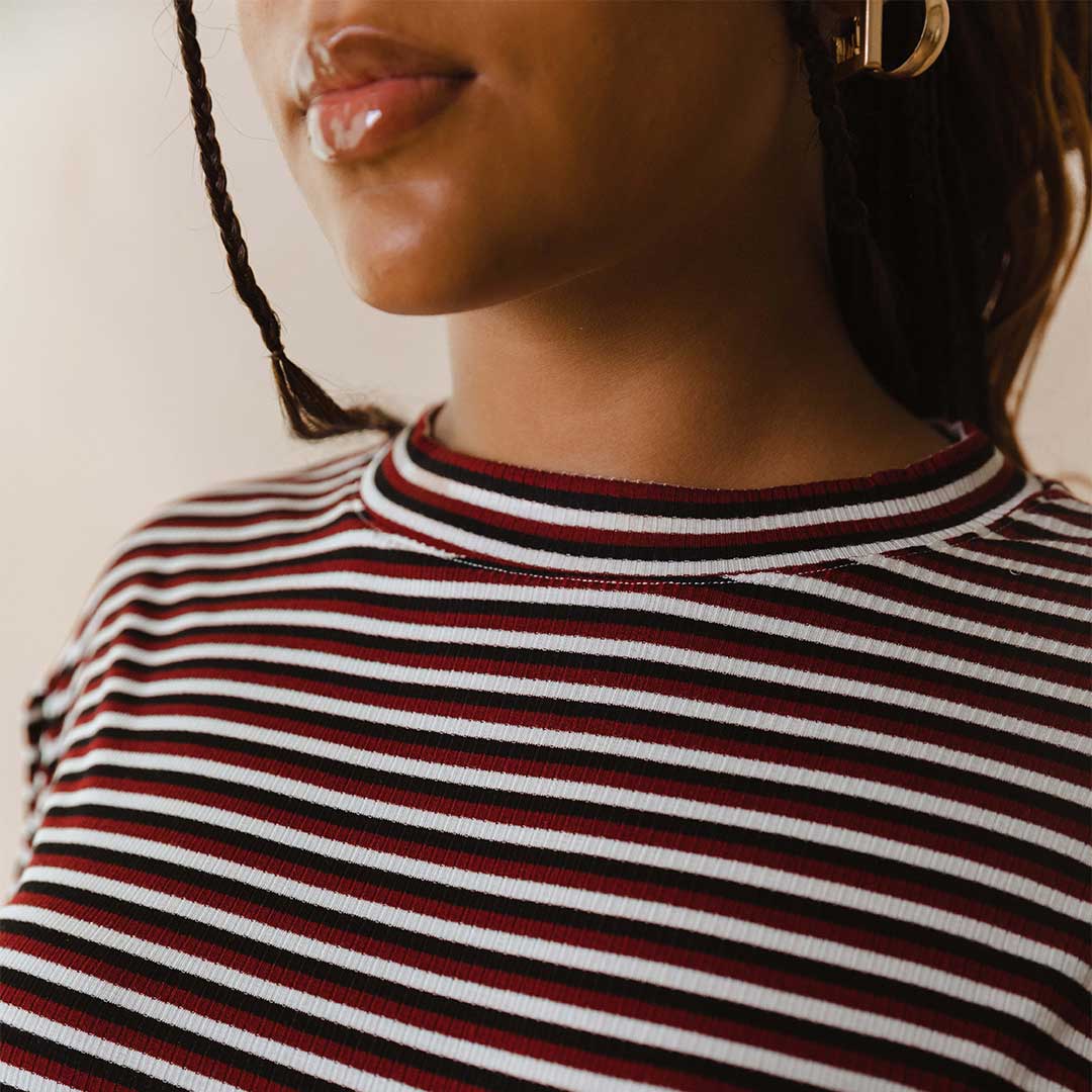 The Coco Long Sleeve, Burgundy Stripe - Image 10