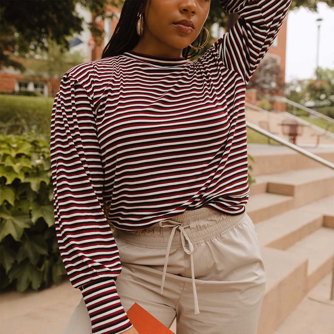 The Coco Long Sleeve, Burgundy Stripe - Image 13