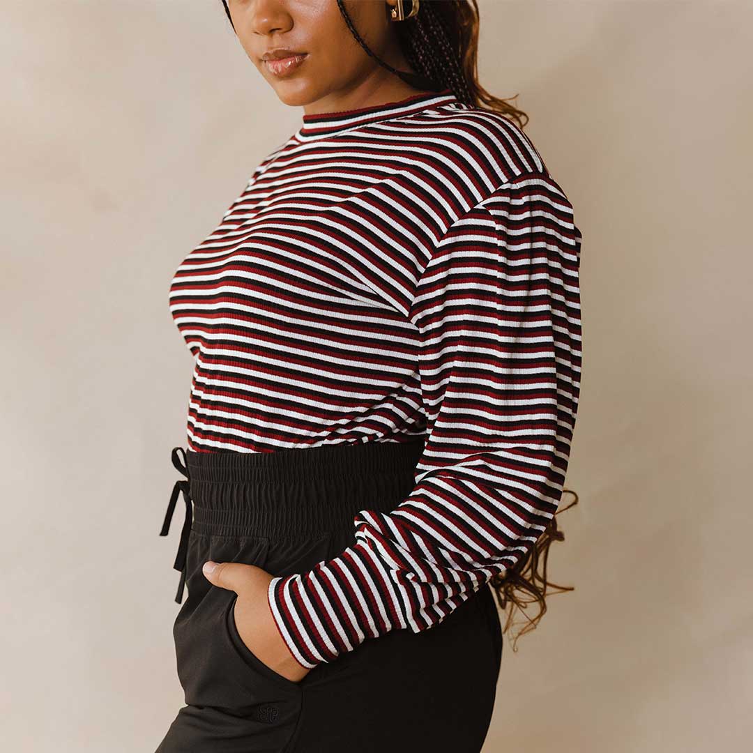 The Coco Long Sleeve, Burgundy Stripe - Image 9