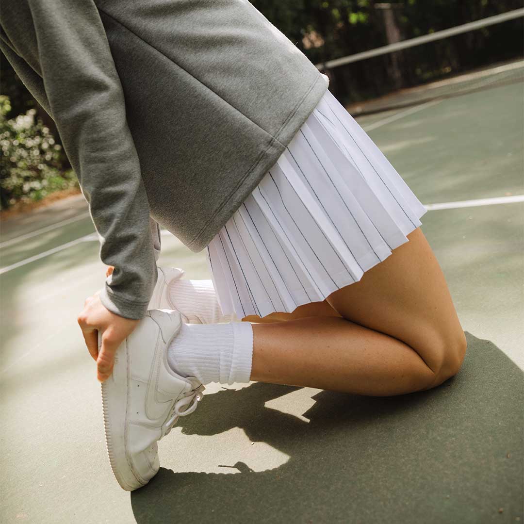 Tie Breaker Tennis Skirt, White Pinstripe - Image 5