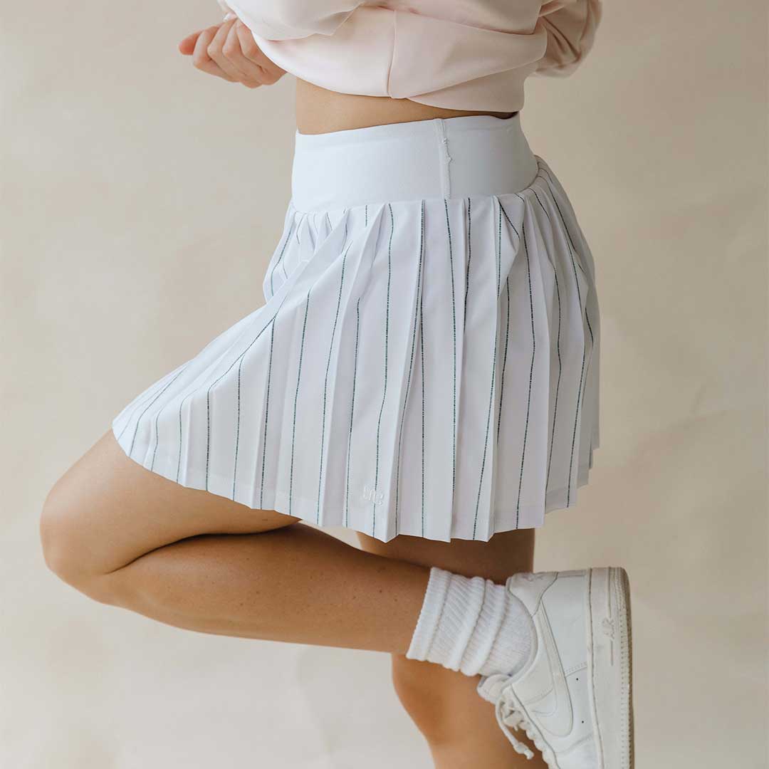 Tie Breaker Tennis Skirt, White Pinstripe - Image 8