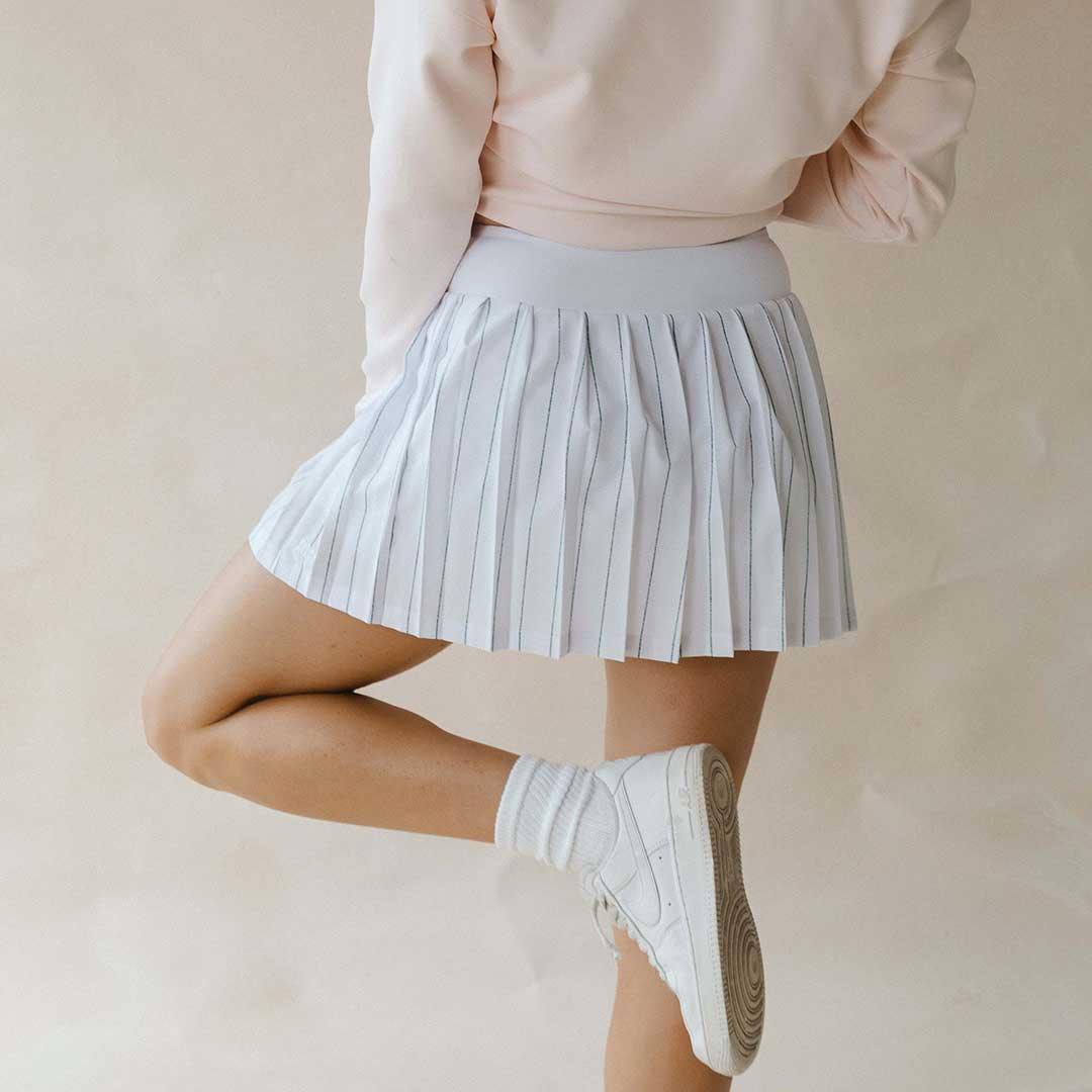 Tie Breaker Tennis Skirt, White Pinstripe - Image 9
