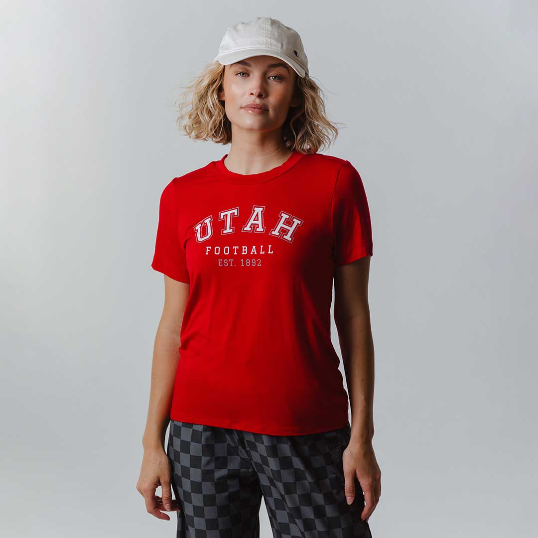 Utah Boyfriend Tee, Red Utah Football - Image 3