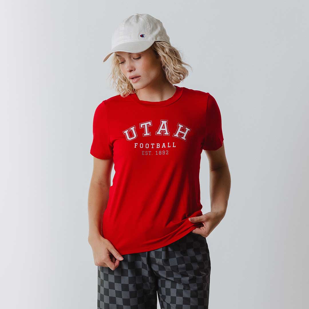 Utah Boyfriend Tee, Red Utah Football - Image 5
