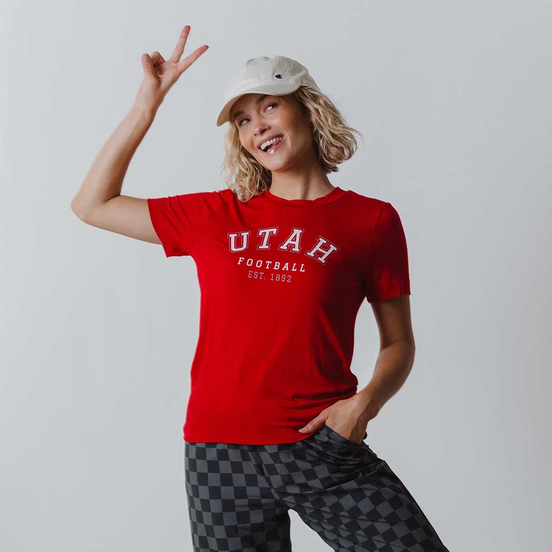 Utah Boyfriend Tee, Red Utah Football - Image 6