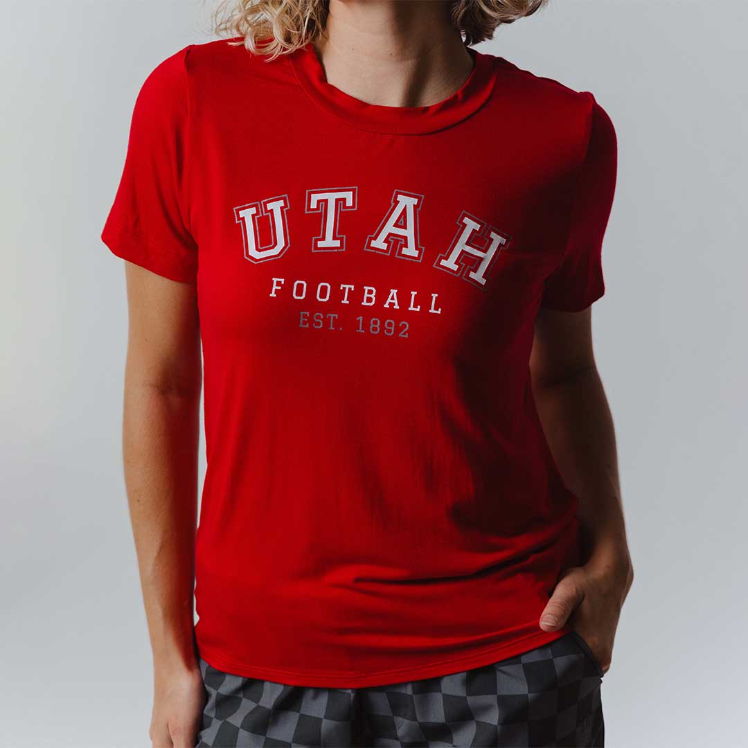 Utah Boyfriend Tee, Red Utah Football - Image 7