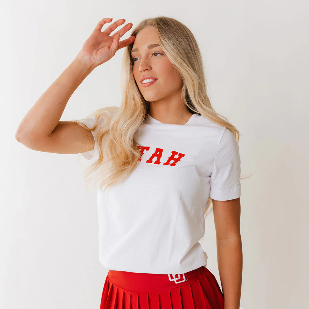 Utah Boyfriend Tee, White Crimson Western - Image 2