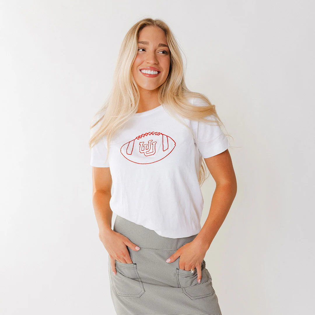Utah Embroidered Boyfriend Tee, White Football