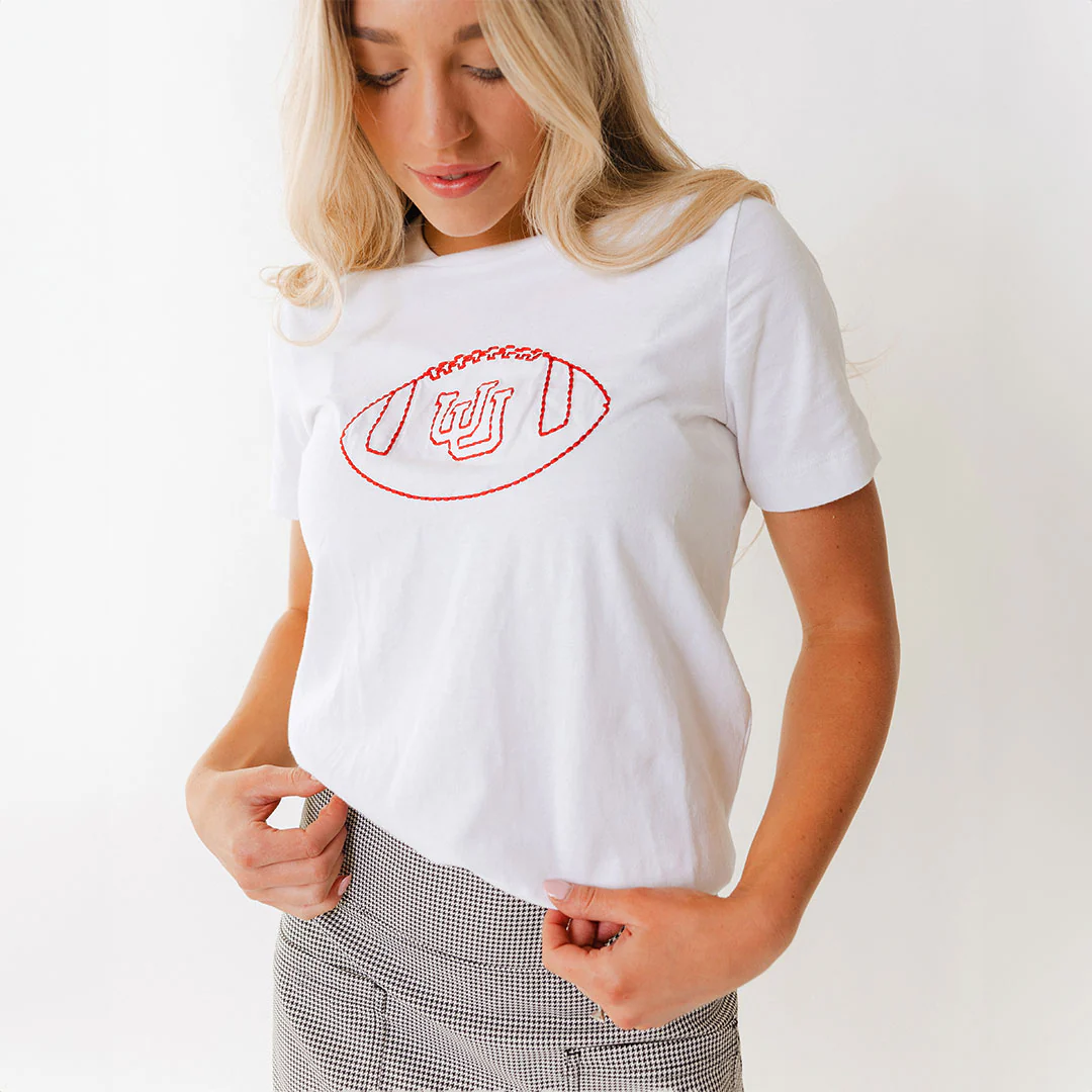 Utah Embroidered Boyfriend Tee, White Football - Image 2