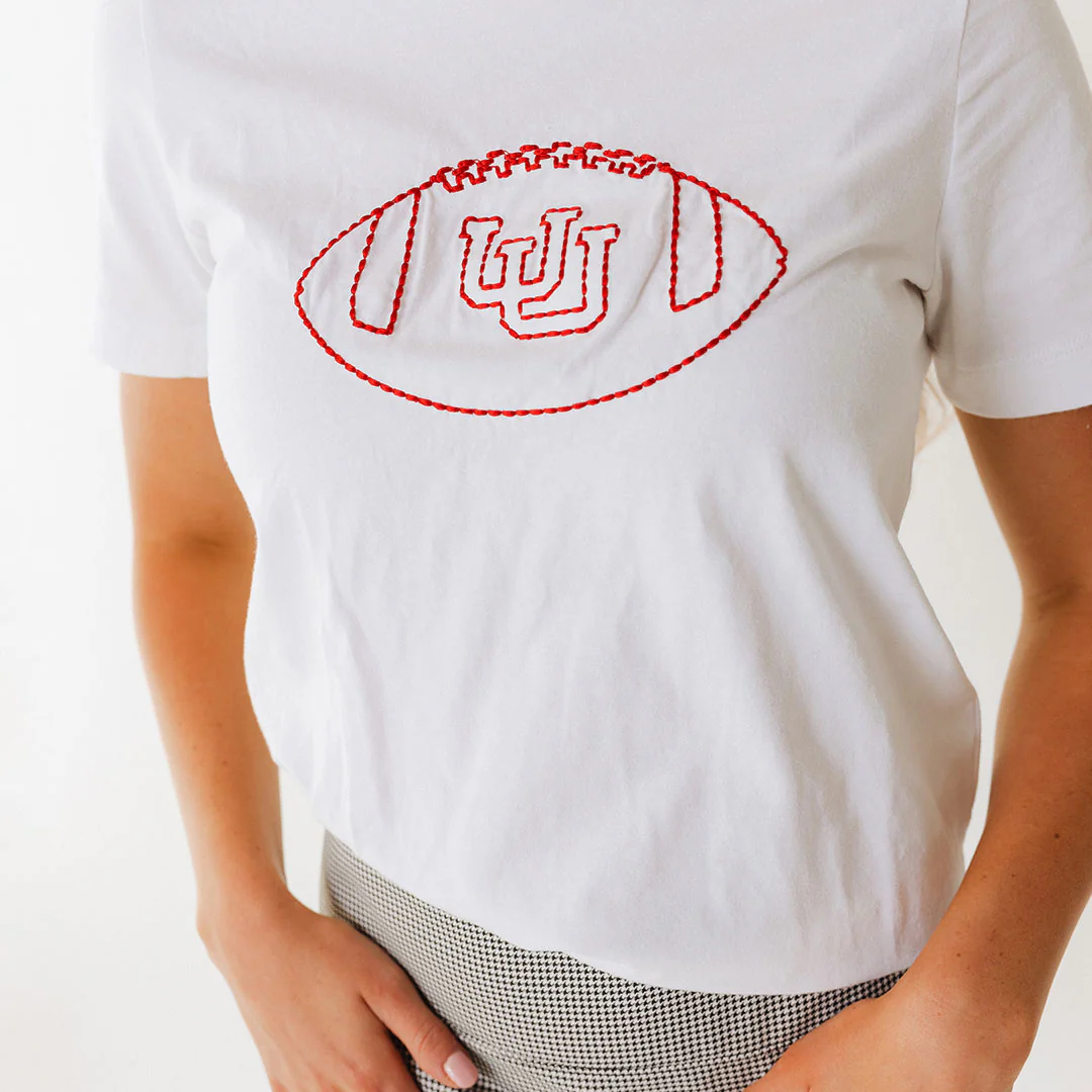 Utah Embroidered Boyfriend Tee, White Football - Image 3
