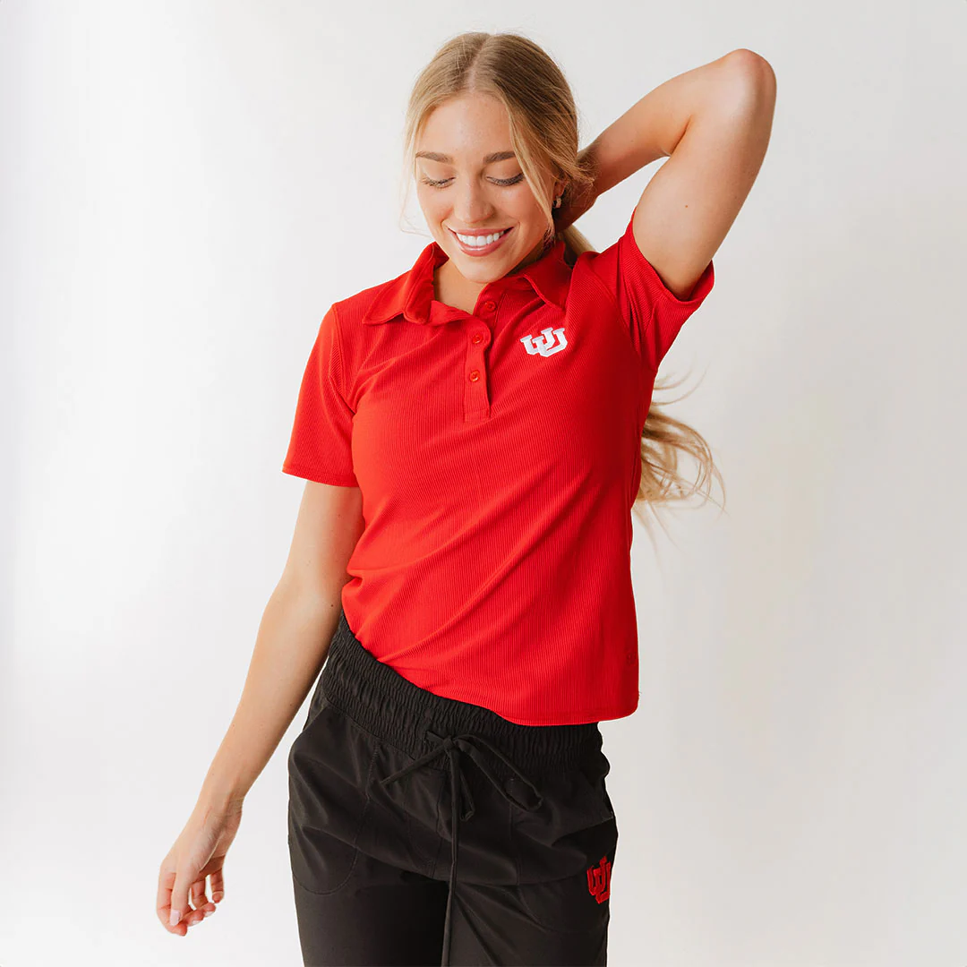 Utah Girl's Ribbed Polo, Crimson - Image 3