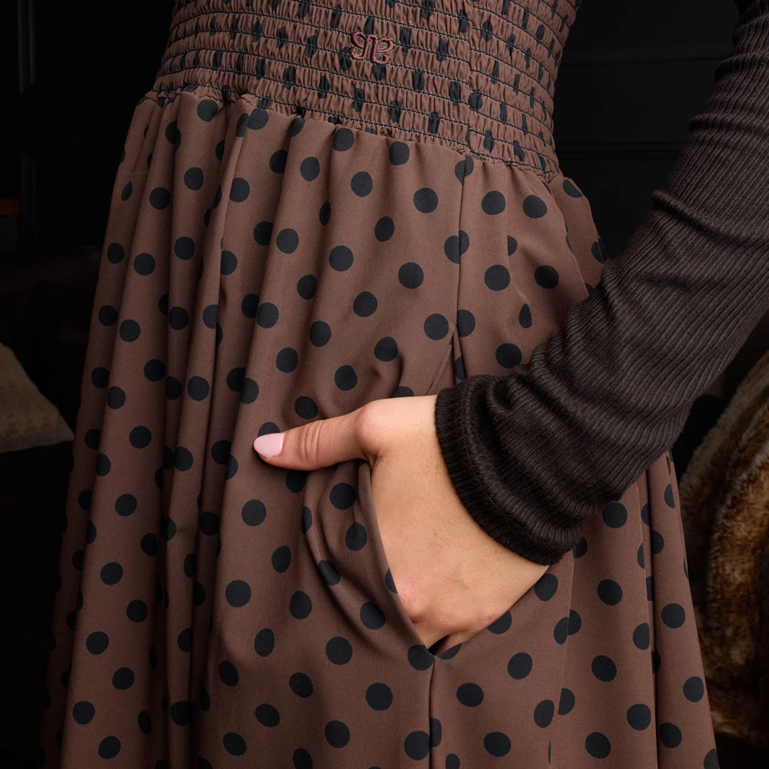 Vienna Bubble Dress, Black/Brown Polka Dot - Image 3