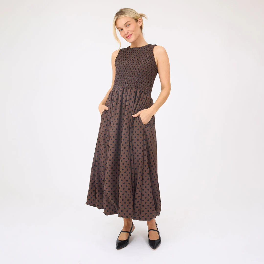 Vienna Bubble Dress, Black/Brown Polka Dot - Image 4