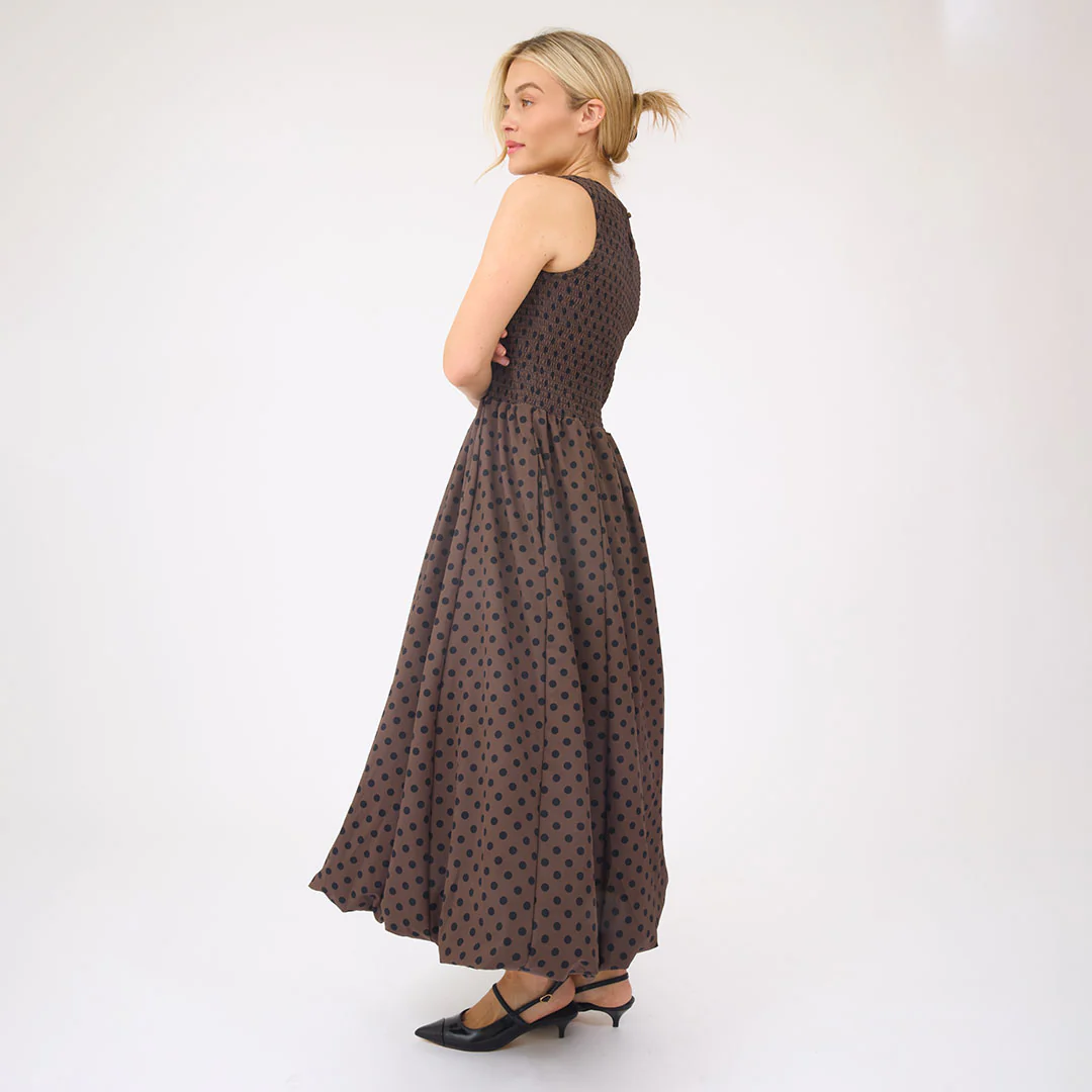 Vienna Bubble Dress, Black/Brown Polka Dot - Image 6