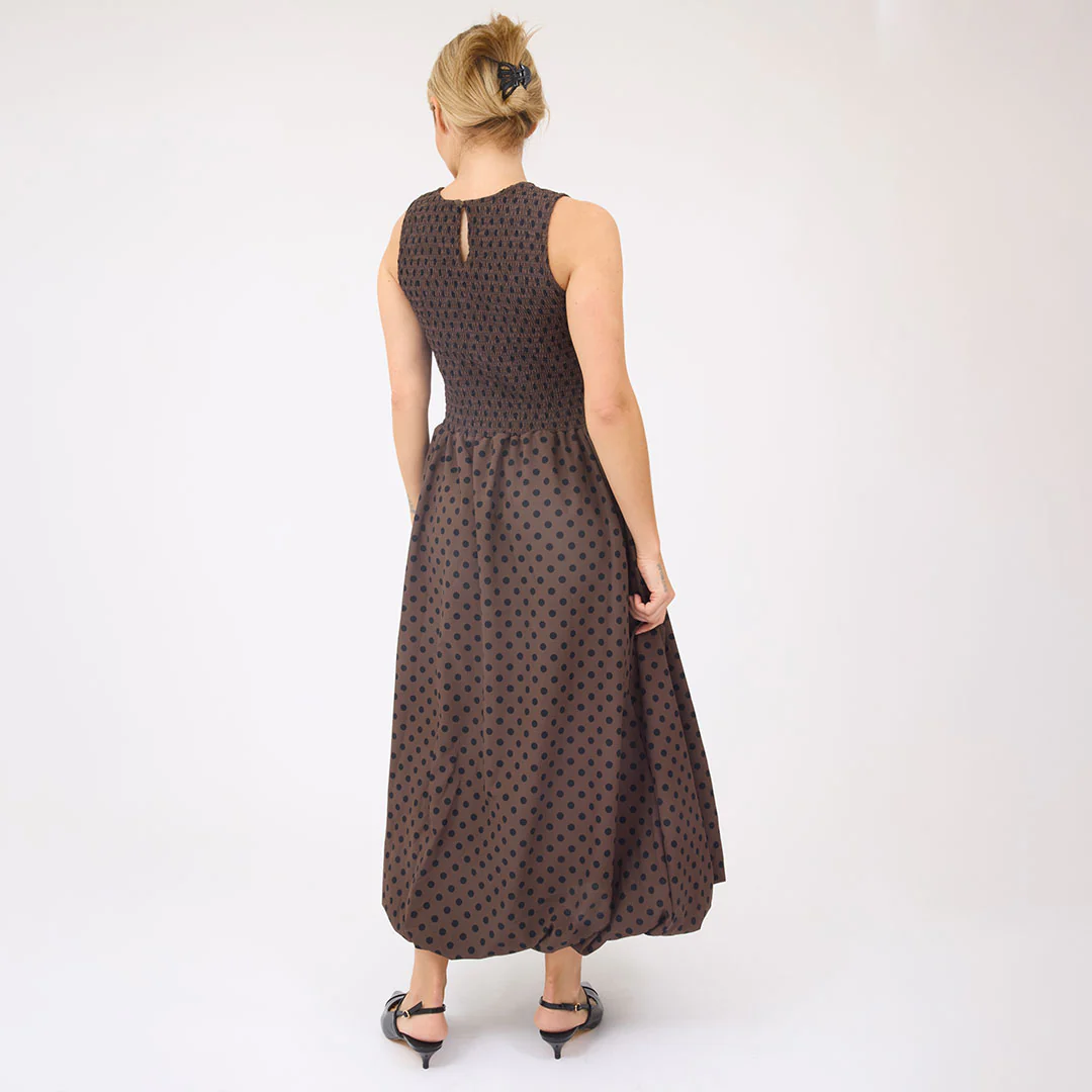 Vienna Bubble Dress, Black/Brown Polka Dot - Image 7