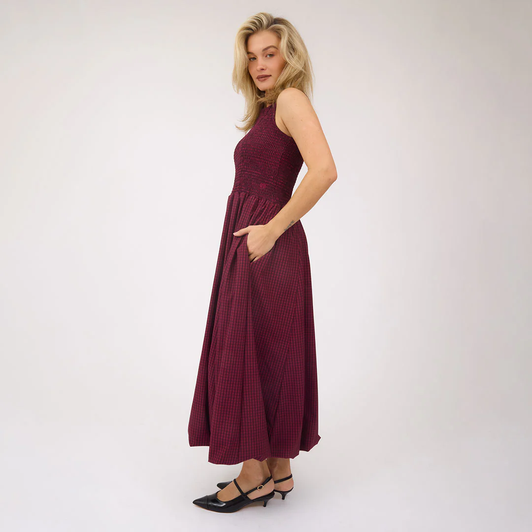 Vienna Bubble Dress, Burgundy Gingham - Image 3