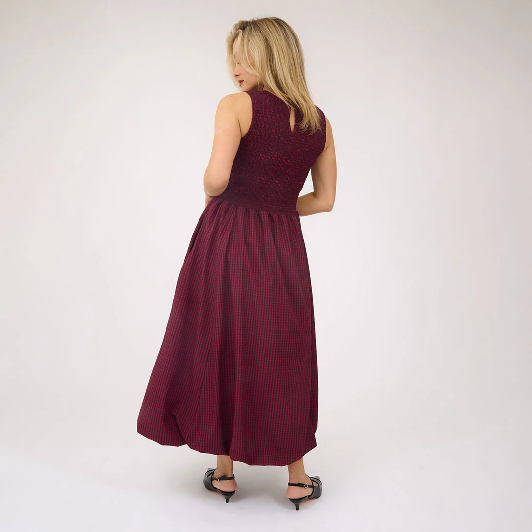 Vienna Bubble Dress, Burgundy Gingham - Image 4