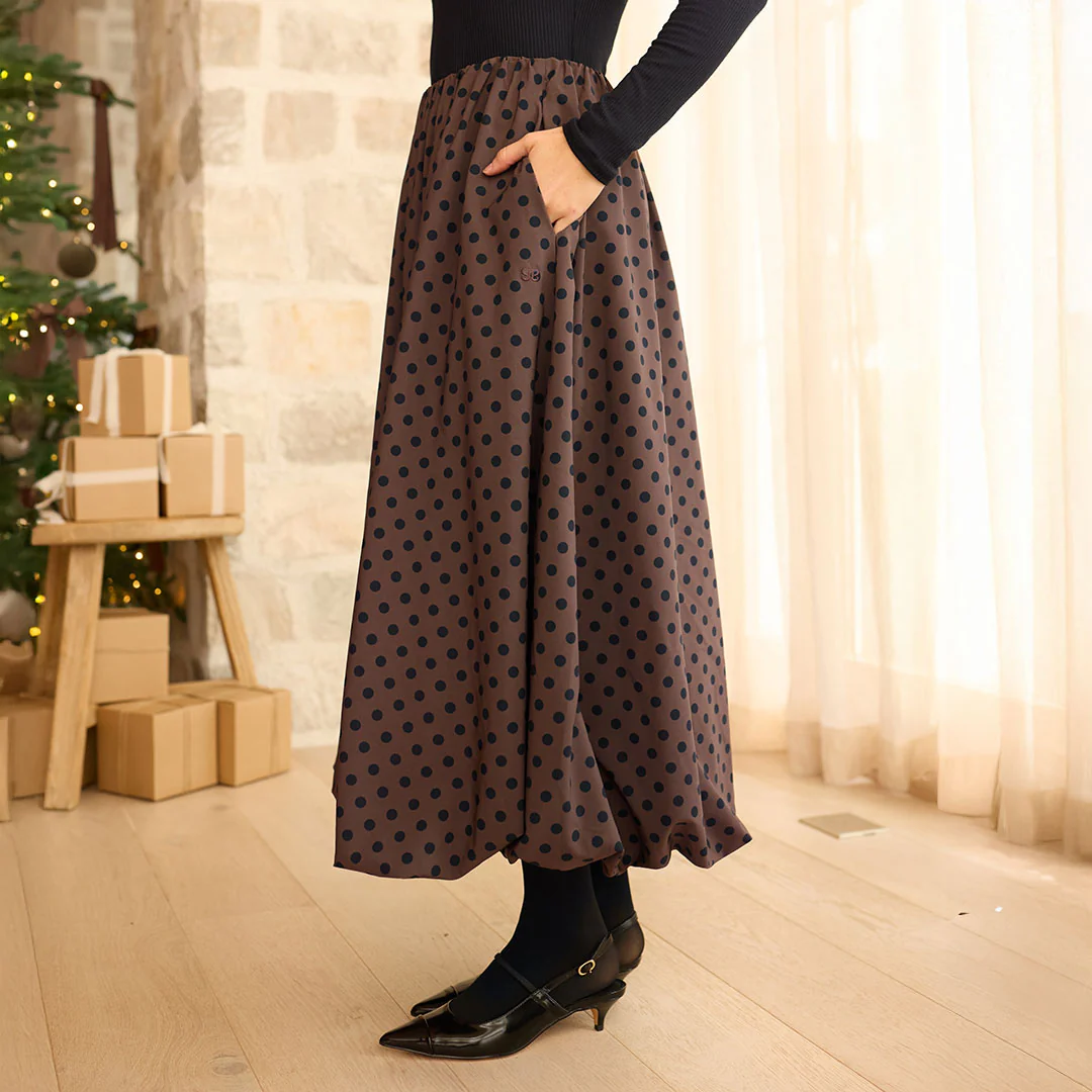 Vienna Bubble Skirt, Black/Brown Polka Dot - Image 3