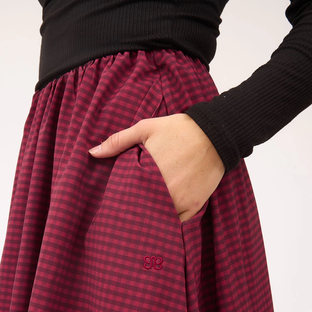 Vienna Bubble Skirt, Burgundy Gingham - Image 9