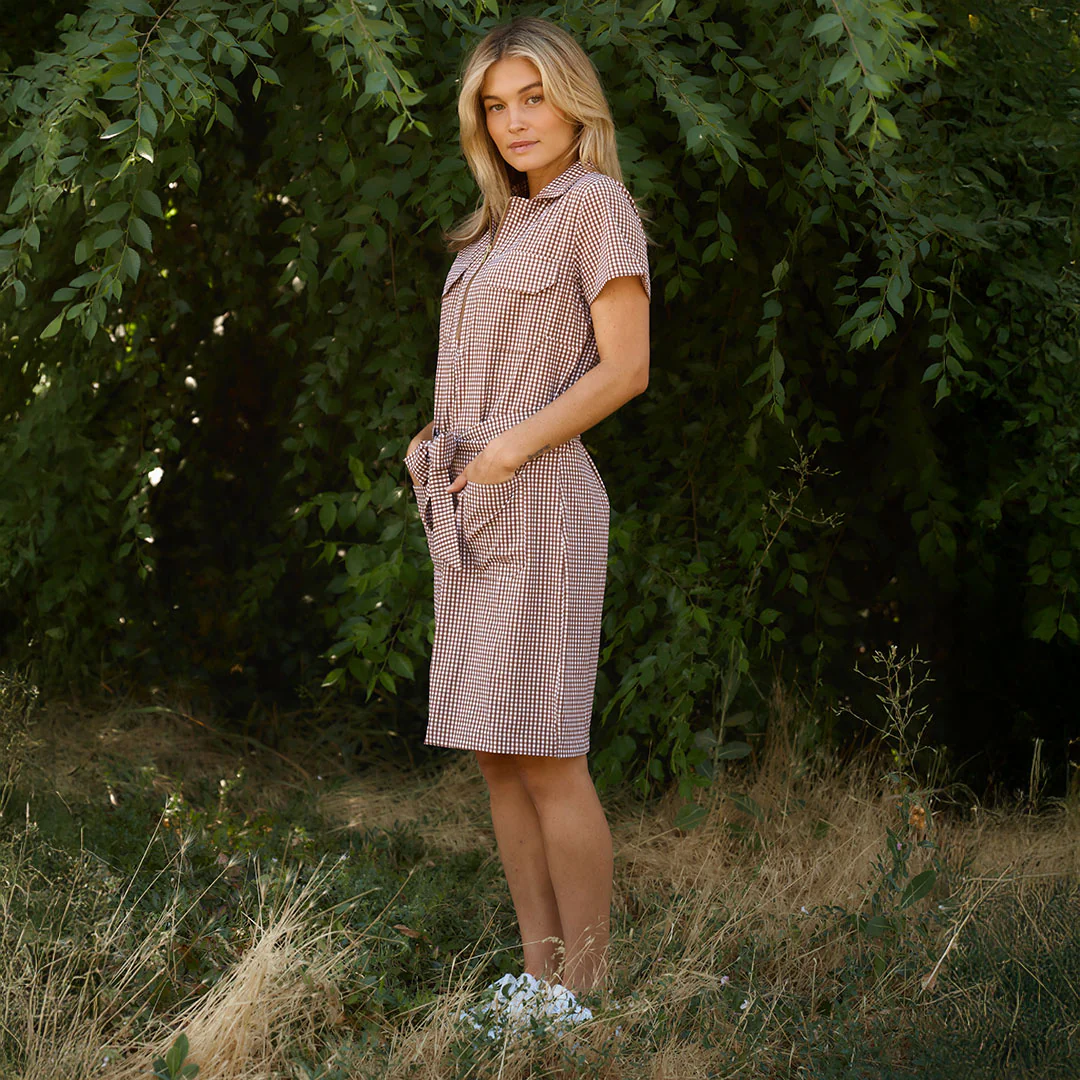 Vineyard Dress, Toffee Gingham - Image 2