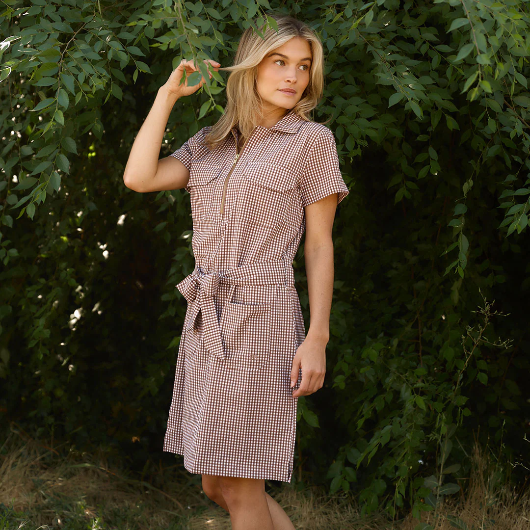 Vineyard Dress, Toffee Gingham - Image 3